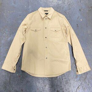 CALVIN KLEIN COLLECTION dark beige heavy cotton snap button shirt